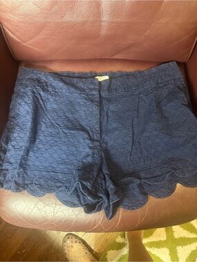 crown & ivy Navy Scalloped Hem High Waist Shorts